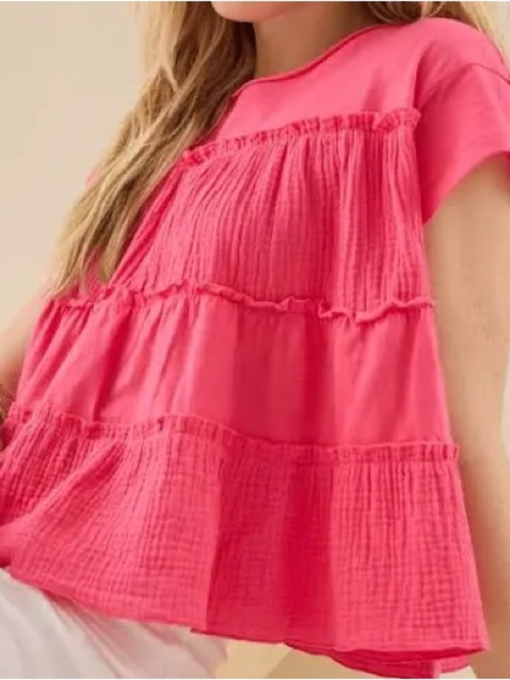 Altar’d State Rebecca Tiered Babydoll Top Hot Pink